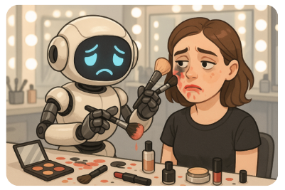 Robot failing at makeup application - why AI can't replace human makeup artists